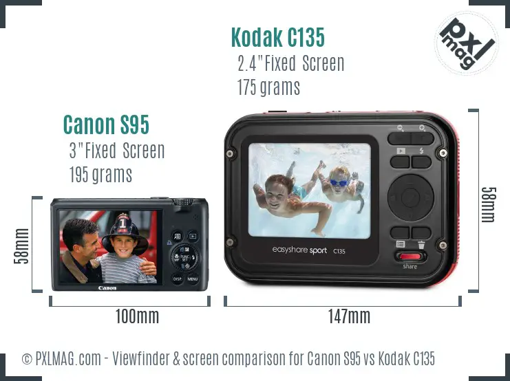 Canon S95 vs Kodak C135 Screen and Viewfinder comparison