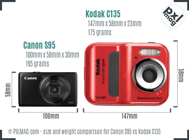 Canon S95 vs Kodak C135 size comparison