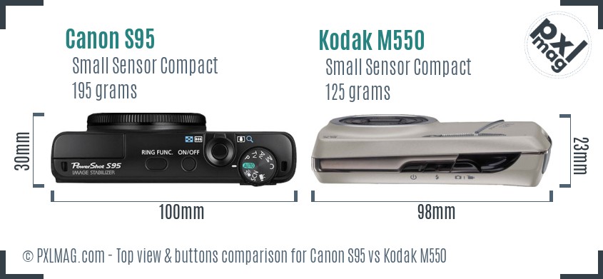 Canon S95 vs Kodak M550 top view buttons comparison
