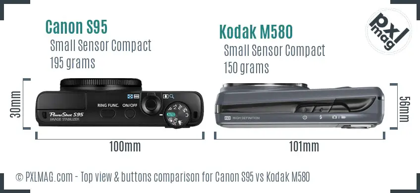 Canon S95 vs Kodak M580 top view buttons comparison Canon S95 vs Kodak M580 top view buttons comparison