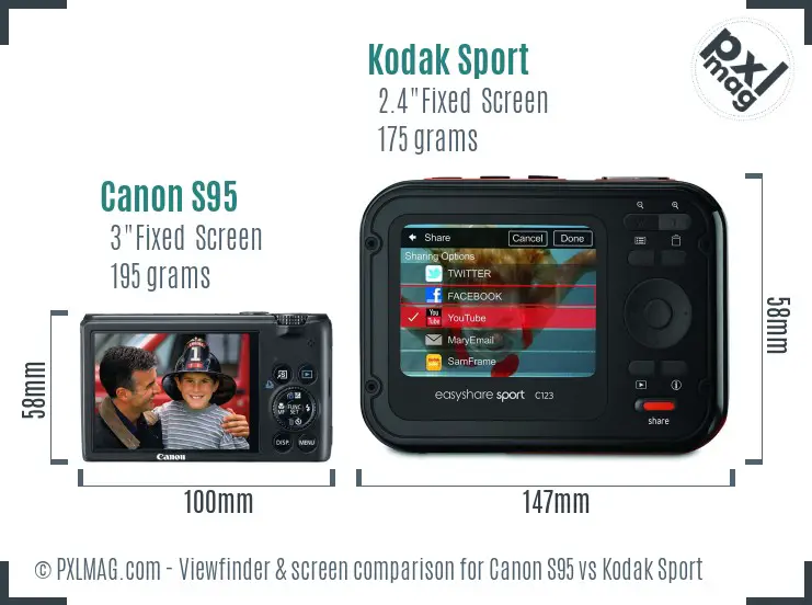 Canon S95 vs Kodak Sport Screen and Viewfinder comparison Canon S95 vs Kodak Sport Screen and Viewfinder comparison