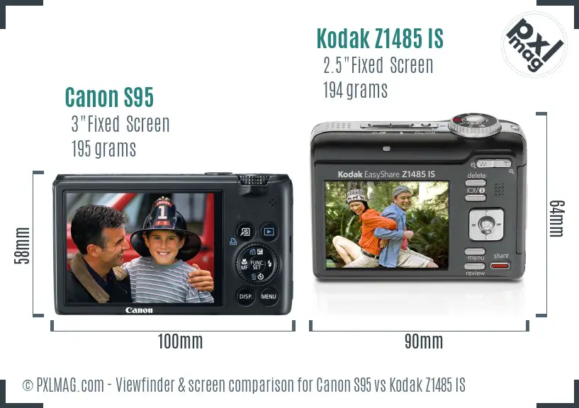 Canon S95 vs Kodak Z1485 IS Screen and Viewfinder comparison