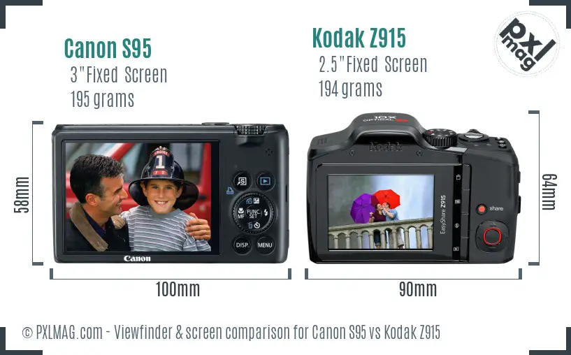 Canon S95 vs Kodak Z915 Screen and Viewfinder comparison