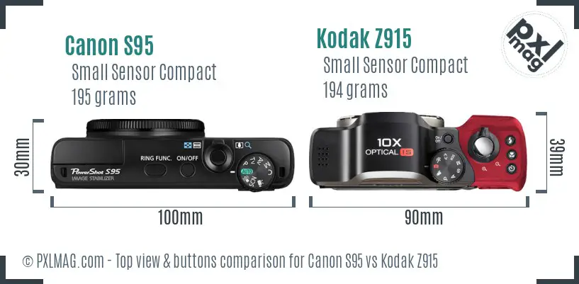 Canon S95 vs Kodak Z915 top view buttons comparison