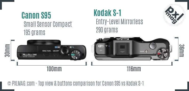 Canon S95 vs Kodak S-1 top view buttons comparison