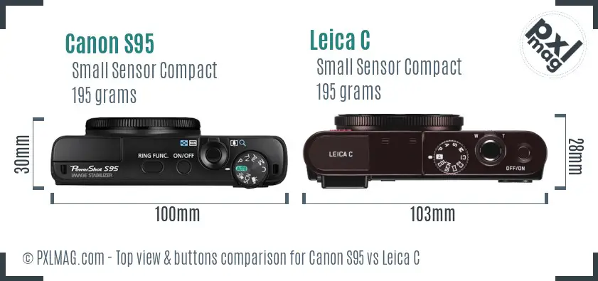 Canon S95 vs Leica C top view buttons comparison Canon S95 vs Leica C top view buttons comparison