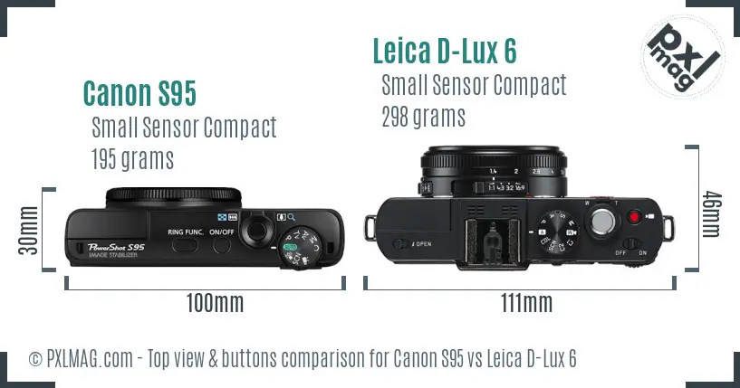Canon S95 vs Leica D-Lux 6 top view buttons comparison