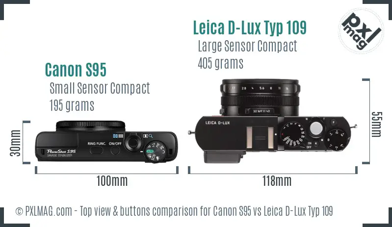 Canon S95 vs Leica D-Lux Typ 109 top view buttons comparison