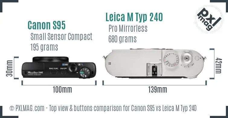 Canon S95 vs Leica M Typ 240 top view buttons comparison Canon S95 vs Leica M Typ 240 top view buttons comparison