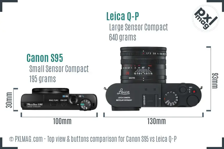 Canon S95 vs Leica Q-P top view buttons comparison Canon S95 vs Leica Q-P top view buttons comparison