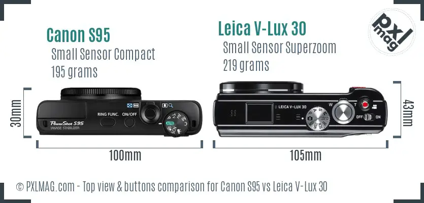 Canon S95 vs Leica V-Lux 30 top view buttons comparison
