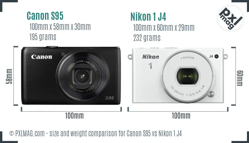 Canon S95 vs Nikon 1 J4 size comparison