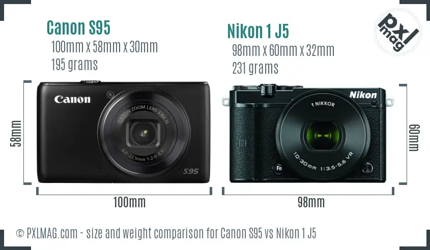 Canon S95 vs Nikon 1 J5 size comparison Canon S95 vs Nikon 1 J5 size comparison