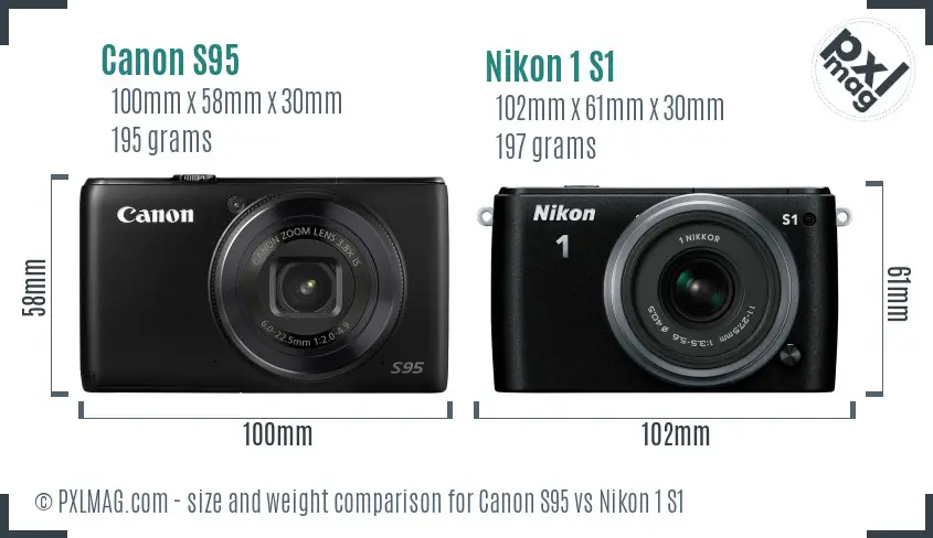 Canon S95 vs Nikon 1 S1 size comparison Canon S95 vs Nikon 1 S1 size comparison
