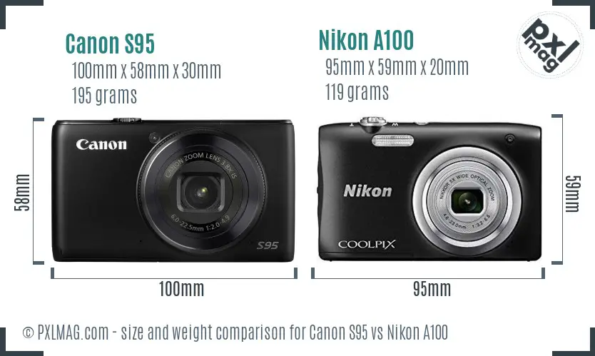 Canon S95 vs Nikon A100 size comparison Canon S95 vs Nikon A100 size comparison