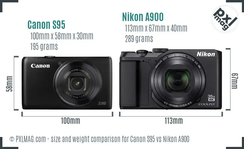 Canon S95 vs Nikon A900 size comparison Canon S95 vs Nikon A900 size comparison