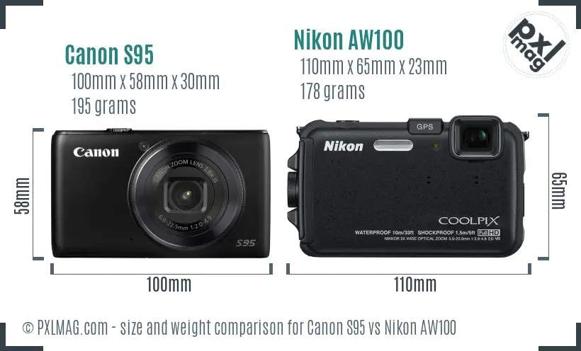 Canon S95 vs Nikon AW100 size comparison Canon S95 vs Nikon AW100 size comparison