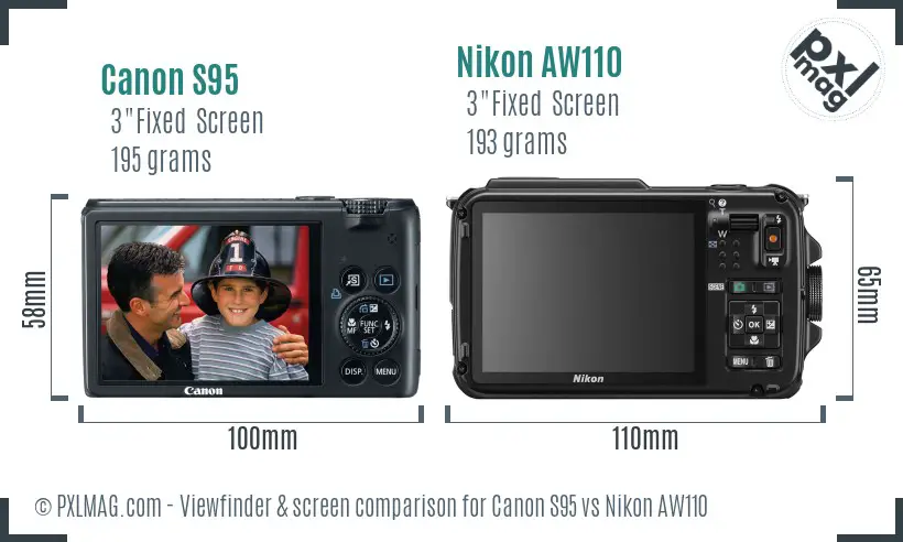 Canon S95 vs Nikon AW110 Screen and Viewfinder comparison