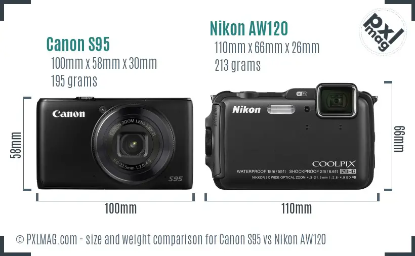 Canon S95 vs Nikon AW120 size comparison