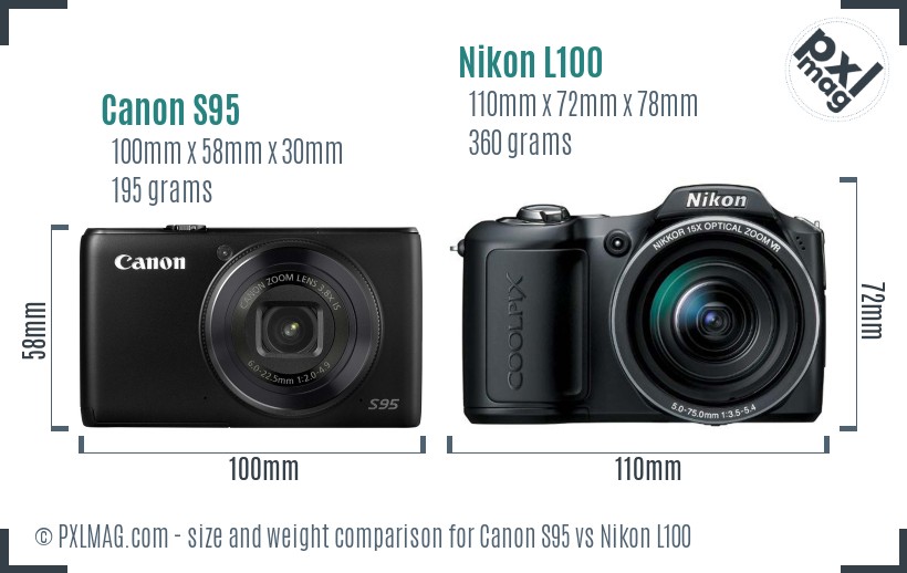 Canon S95 vs Nikon L100 size comparison