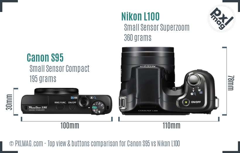 Canon S95 vs Nikon L100 top view buttons comparison