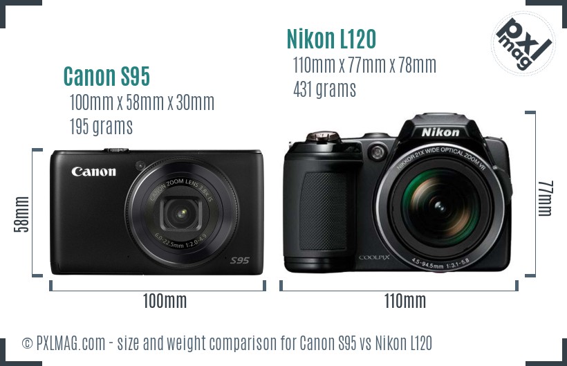 Canon S95 vs Nikon L120 size comparison