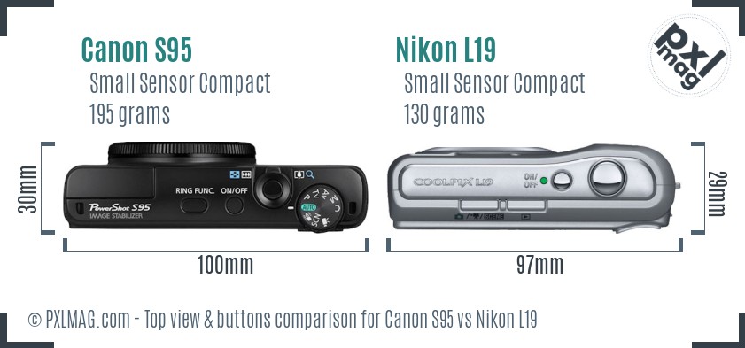 Canon S95 vs Nikon L19 top view buttons comparison