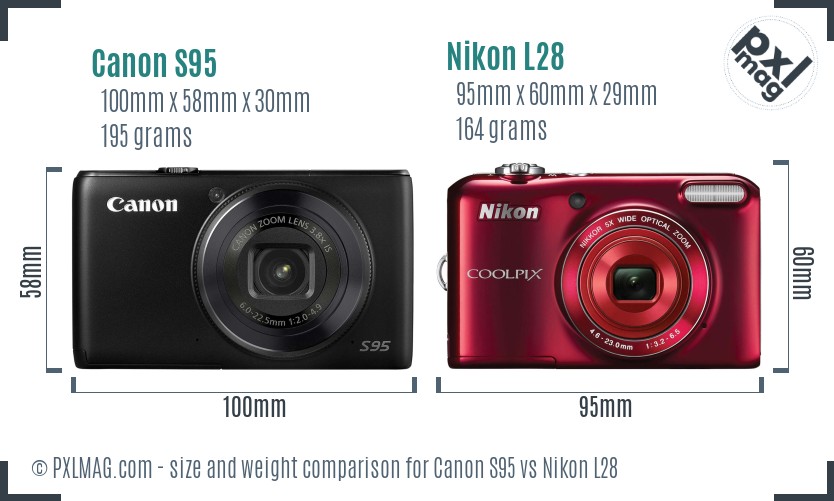 Canon S95 vs Nikon L28 size comparison