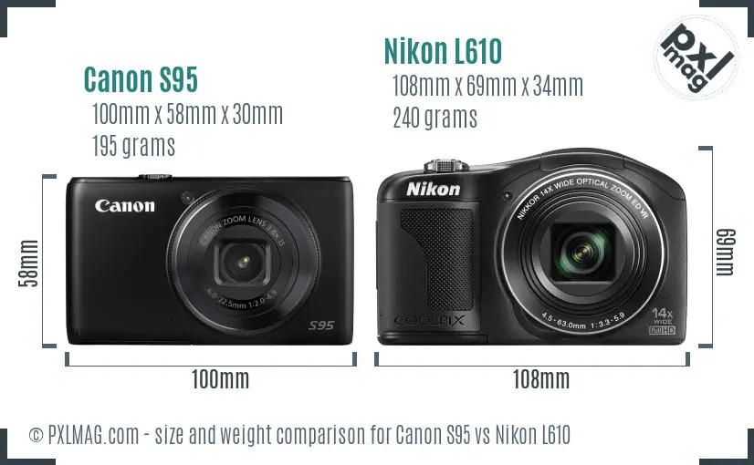 Canon S95 vs Nikon L610 size comparison