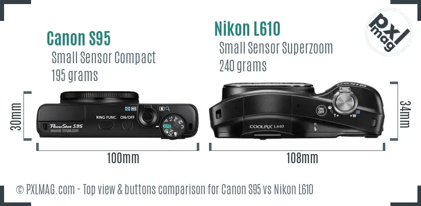 Canon S95 vs Nikon L610 top view buttons comparison