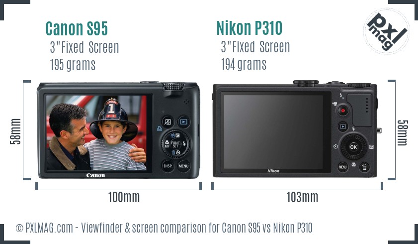 Canon S95 vs Nikon P310 Screen and Viewfinder comparison