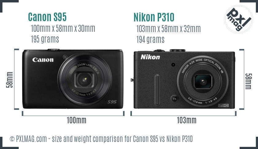 Canon S95 vs Nikon P310 size comparison