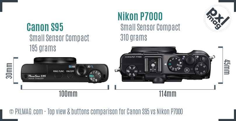 Canon S95 vs Nikon P7000 top view buttons comparison