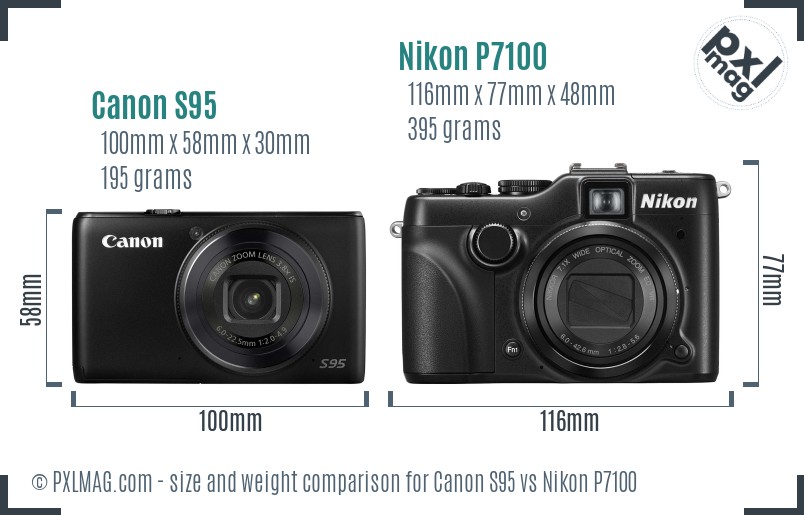 Canon S95 vs Nikon P7100 size comparison