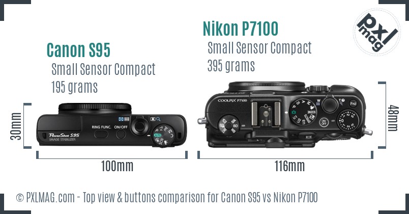 Canon S95 vs Nikon P7100 top view buttons comparison