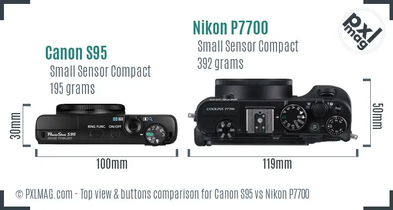 Canon S95 vs Nikon P7700 top view buttons comparison