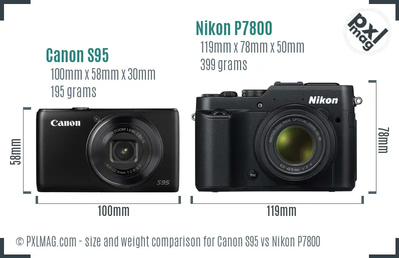 Canon S95 vs Nikon P7800 size comparison