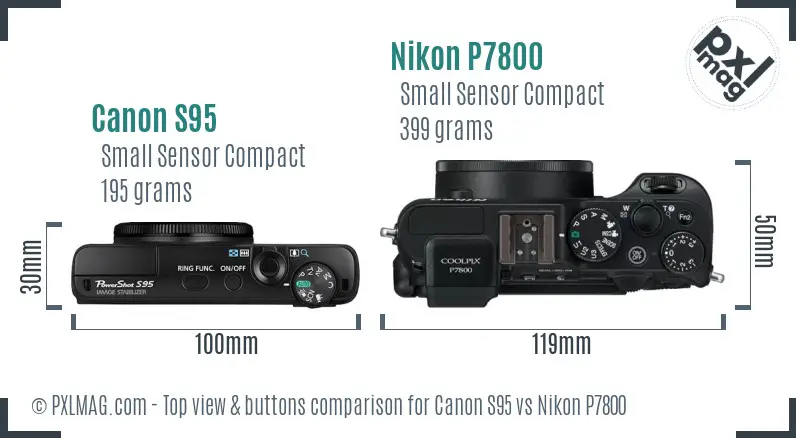 Canon S95 vs Nikon P7800 top view buttons comparison