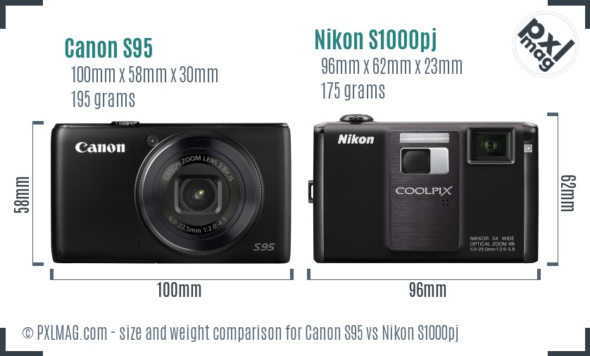 Canon S95 vs Nikon S1000pj size comparison