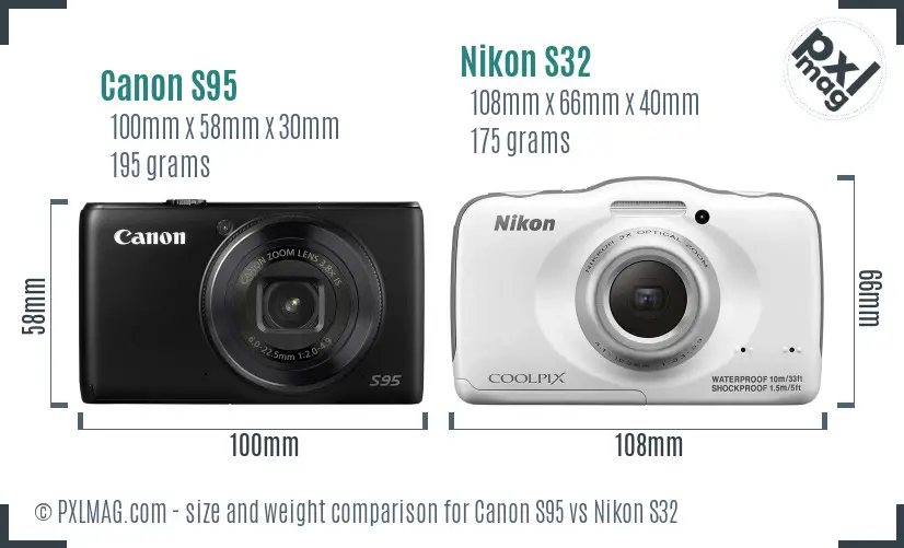 Canon S95 vs Nikon S32 size comparison