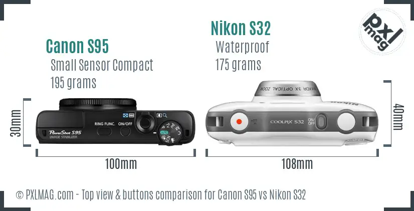 Canon S95 vs Nikon S32 top view buttons comparison