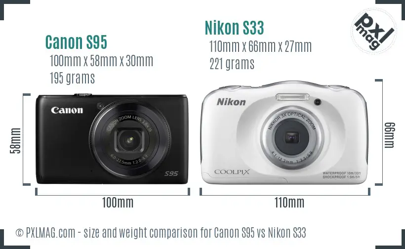 Canon S95 vs Nikon S33 size comparison
