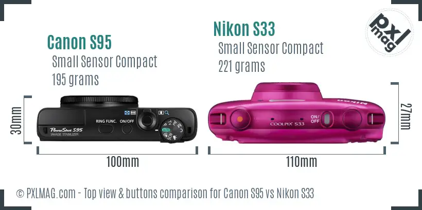 Canon S95 vs Nikon S33 top view buttons comparison