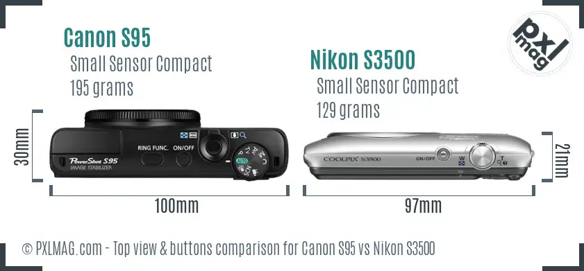 Canon S95 vs Nikon S3500 top view buttons comparison