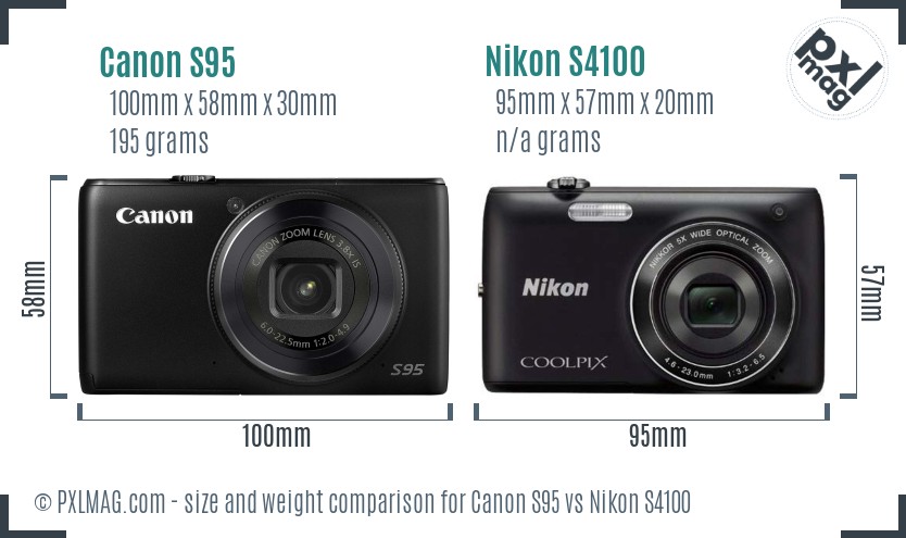 Canon S95 vs Nikon S4100 size comparison