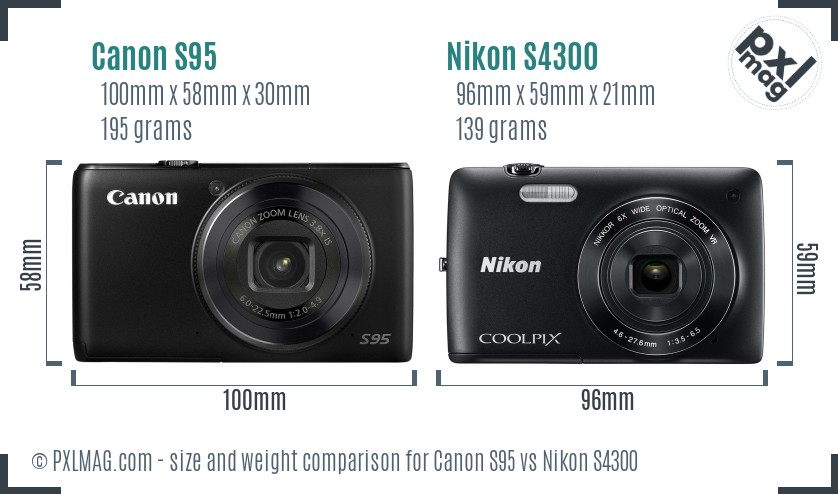 Canon S95 vs Nikon S4300 size comparison
