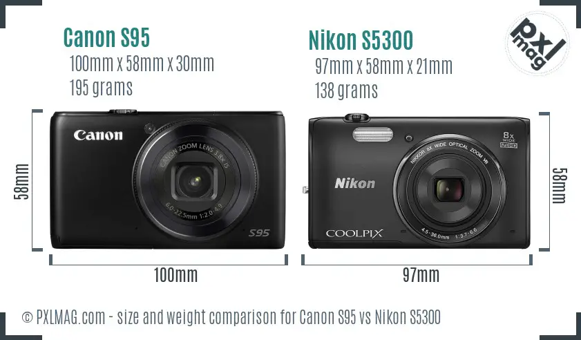 Canon S95 vs Nikon S5300 size comparison