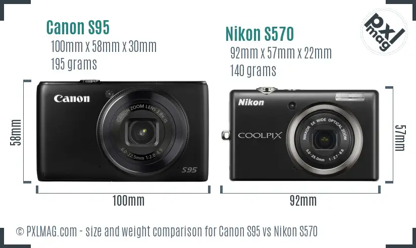 Canon S95 vs Nikon S570 size comparison