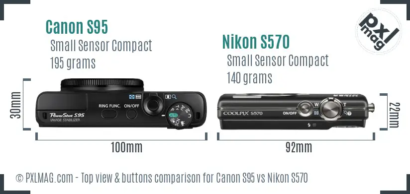Canon S95 vs Nikon S570 top view buttons comparison