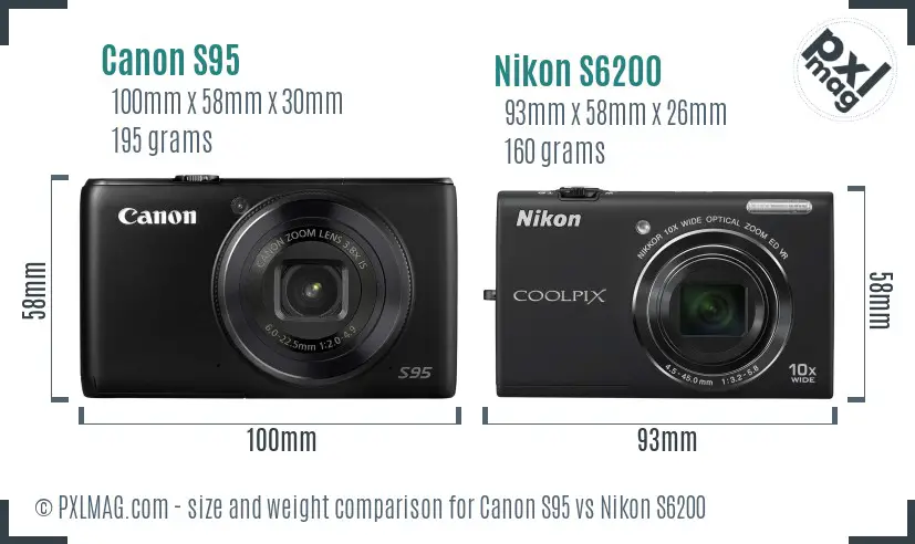 Canon S95 vs Nikon S6200 size comparison